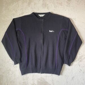 Fedex Sweater Sweatshirt Mens M Employee Knit Blue Full Zip Long Sleeve‎